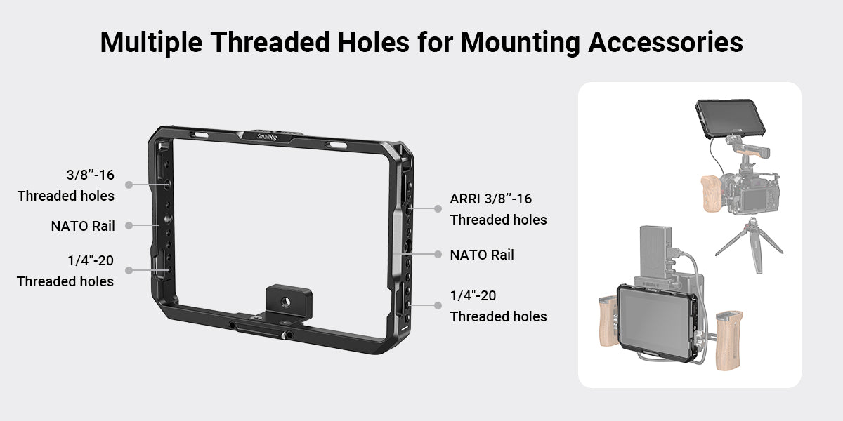 SmallRig Cage with Sun Hood for SmallHD 702 Touch Monitor Cage Kit for SmallHD Indie 7 CMS2684