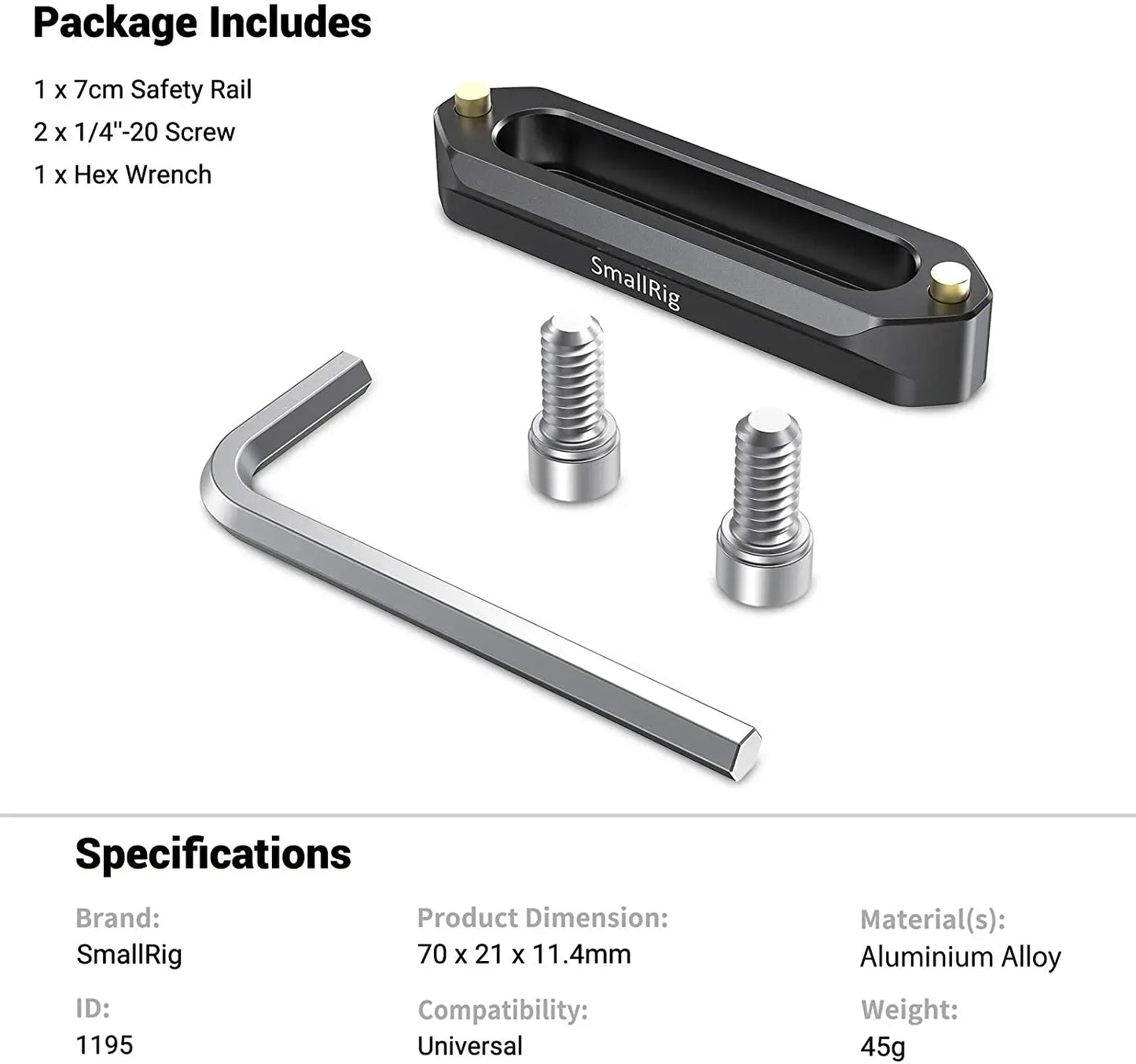 SmallRig Quick Release Safety Nato Rail 70mm Long with Spring Loaded Pins for RED Epic / Scarlet, Black Magic- 1195B