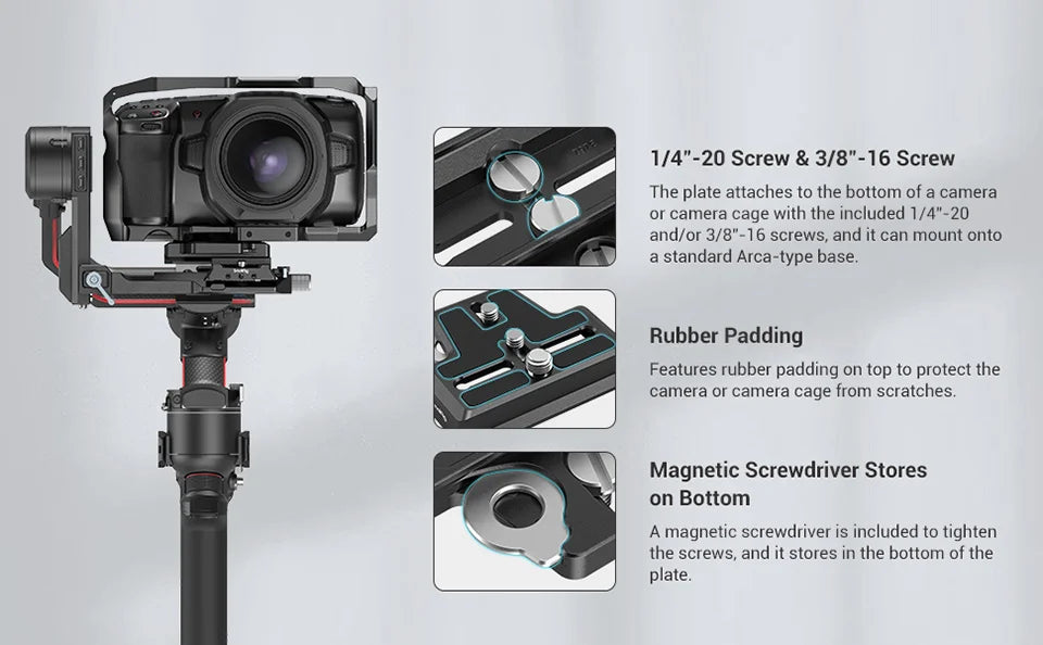 SmallRig Extended Arca-Type Quick Release Plate for DJI RS 2 and RSC 2 Gimbal for RS 2 / RSC 2 / RS 3 / RS 3 Pro 3162/2851