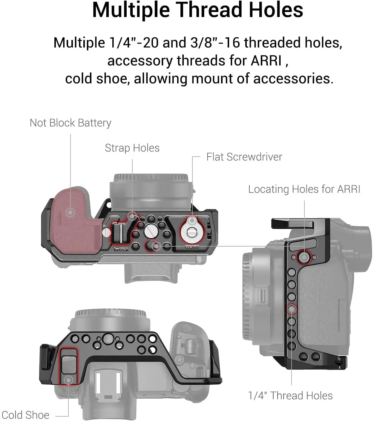 SmallRig Camera Cage for Canon EOS R with Cold Shoe Mount Thread Holes for Magic Arm Microphone Attach 2803