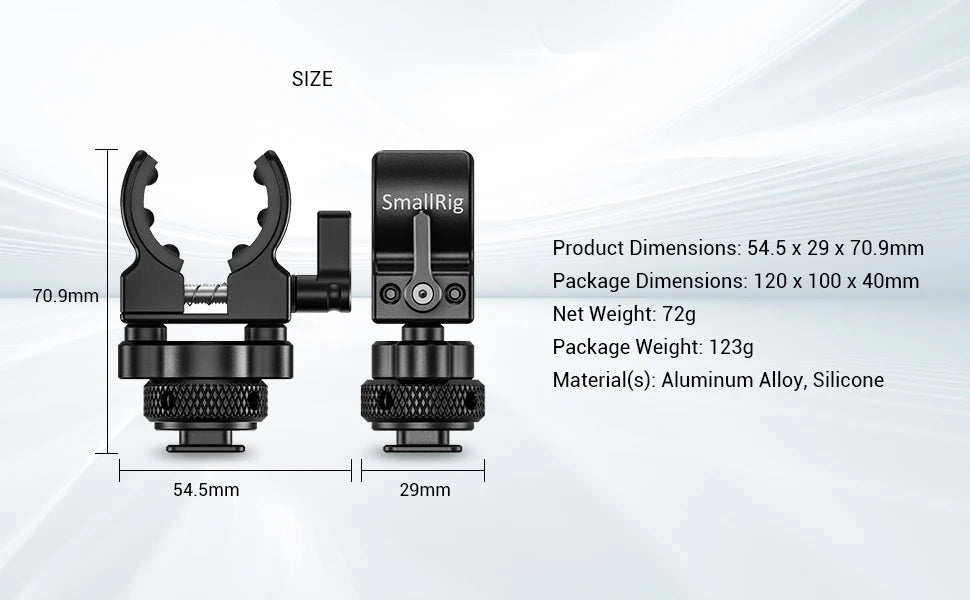 SmallRig Quick Release Cold Shoe Microphone Clamp Shot gun Microphone Holder with soft silicone to absorb bumps & noise BSM2352