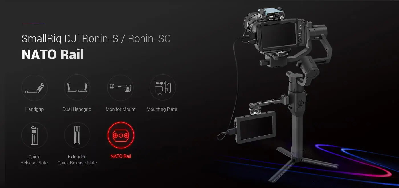 SmallRig NATO Rail for DJI Ronin S/SC Built-in 1/4”- 20 threaded hole 3032