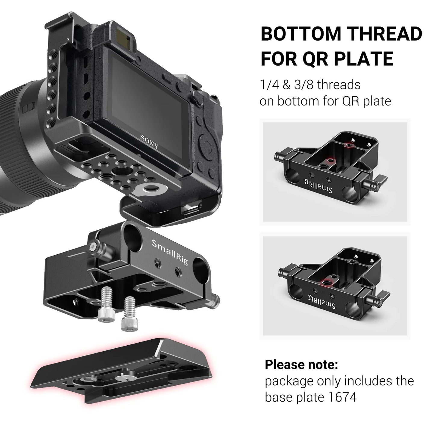 SmallRig Universal Camera Base Plate with 15mm Rod Rail Clamp for Sony A6500/A6600 for Panasonic GH5 For Sony Camera Cage