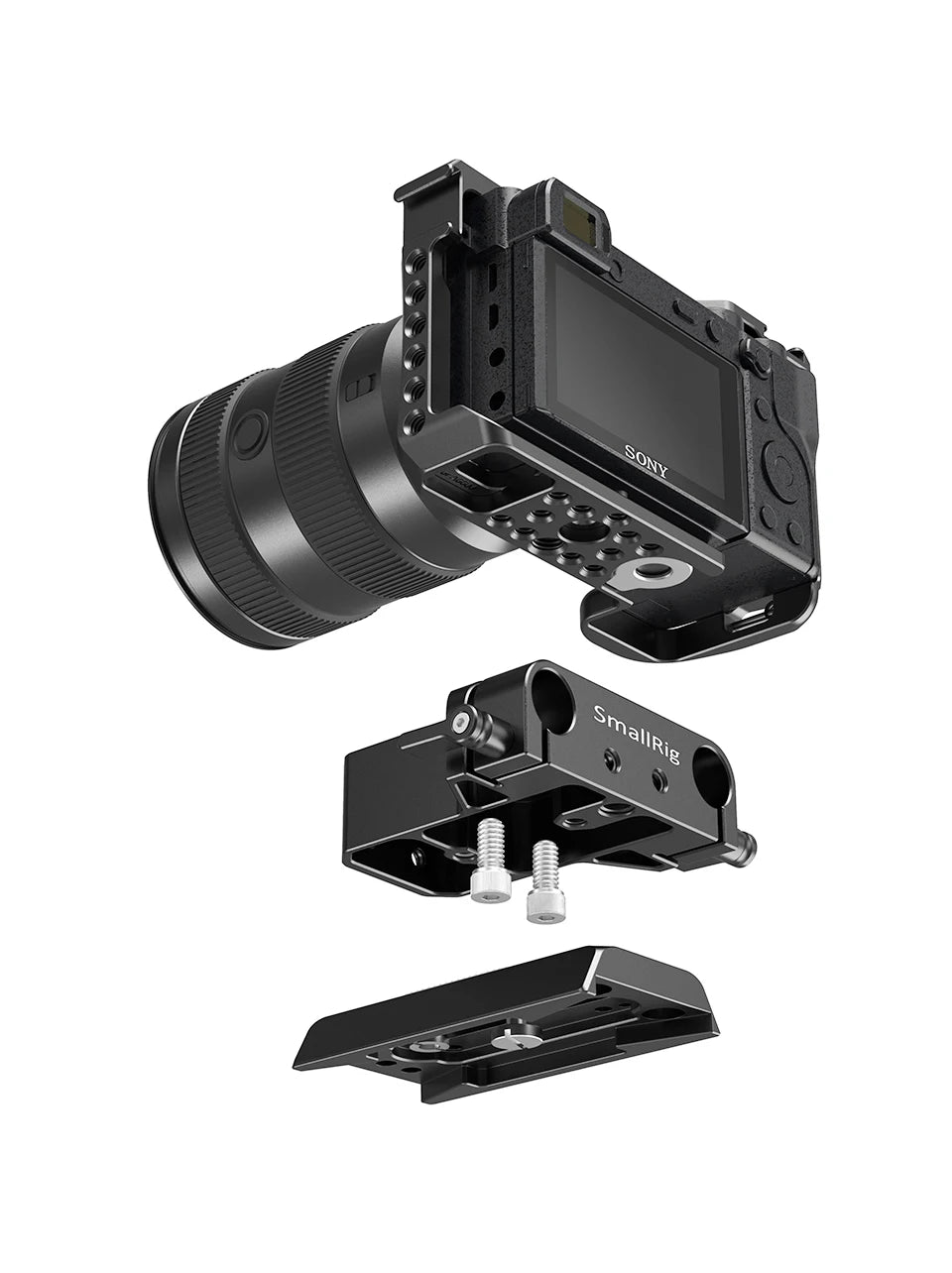 SmallRig Universal Camera Base Plate with 15mm Rod Rail Clamp for Sony A6500/A6600 for Panasonic GH5 For Sony Camera Cage