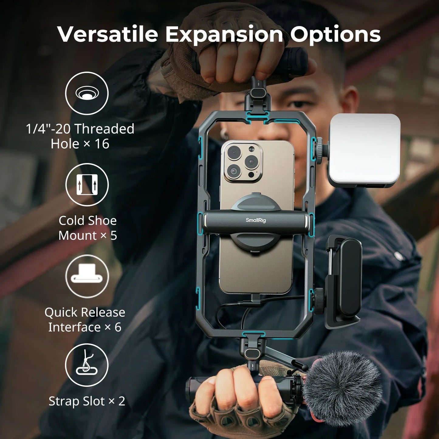 SmallRig Universal All-in-One Video Cage Kit,Aluminum Smartphone Video Rig Kit with Wireless Control Dual Handles for Smartphone