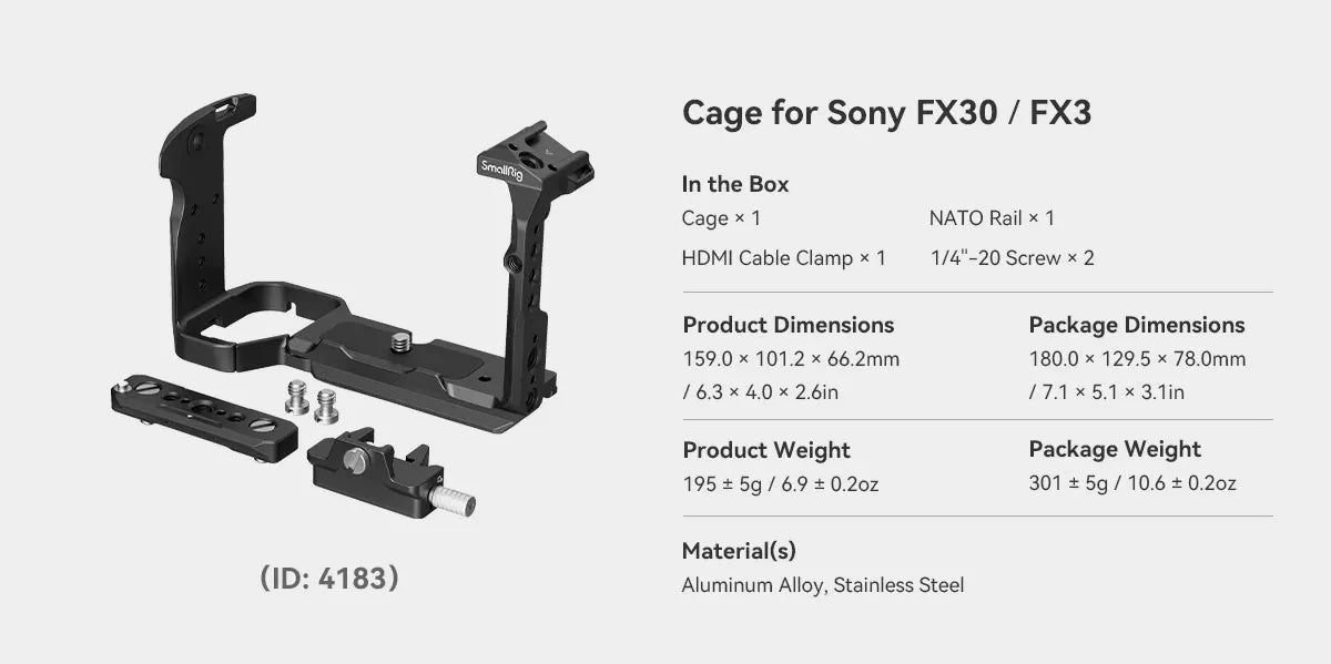 SmallRig Handheld Cage for Sony FX30 / FX3 ,Cage Kit with Hand Strap, With Quick Release Plate,With Cold Shoe Mounts, NATO Rails