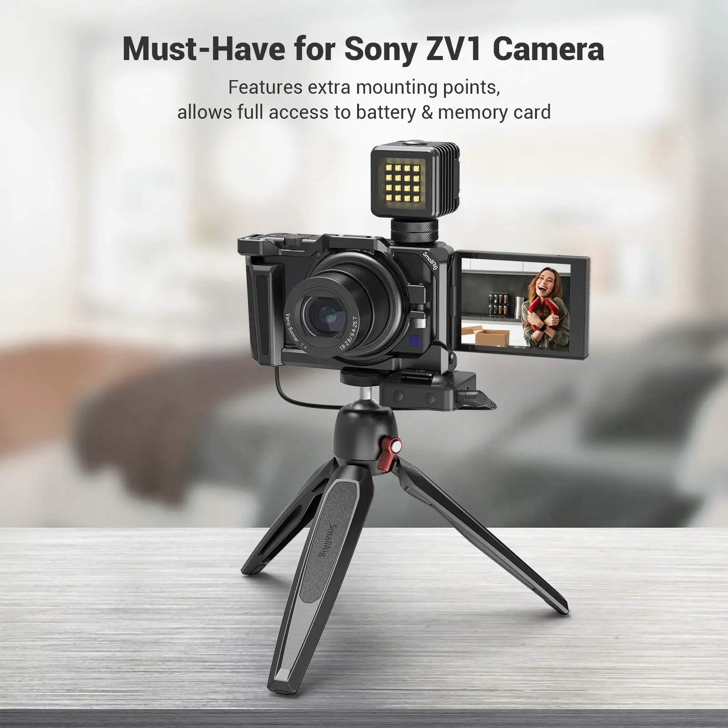 SmallRig Light Weight Cage for Sony ZV1 Camera with Wooden Handgrip for Sony ZV1 Camera Vlogging Cage 2938