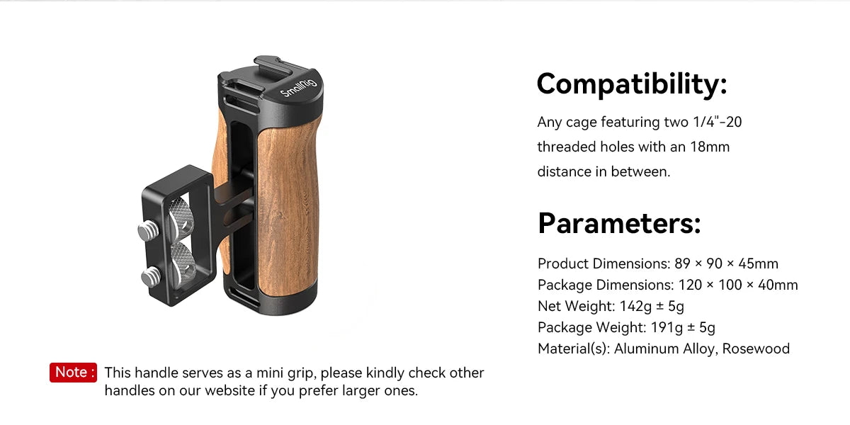 SmallRig Universal DSLR Camera Cage Side Handle for Sony for Canon Camera Wooden Mini Handgrip 1/4 Screws with Cold Shoe 2913