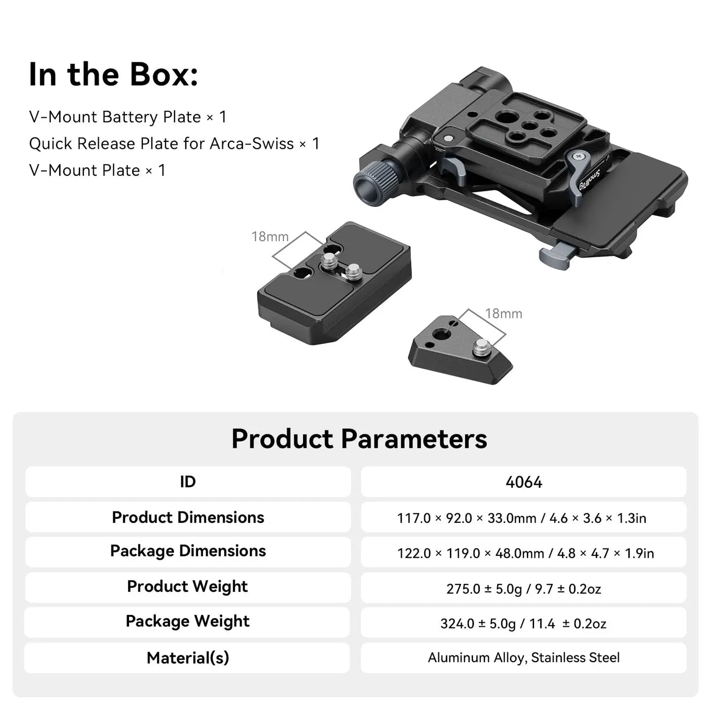 SmallRig V-Mount Battery Mounting Plate for Arca-Swiss Plate SmallRig Cage or Baseplate Quick Install Adjust for V-Mount Battery