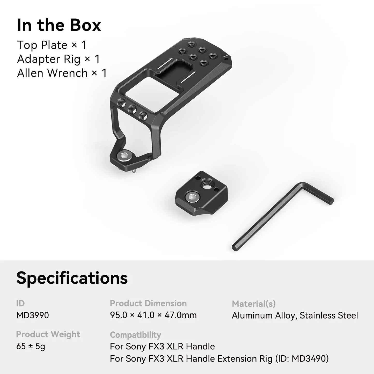 SmallRig Top Plate for Sony FX30 / FX3 XLR Unit to Protect for Sony FX3 XLR Handle with 1/4'' Threaded Holes Cold Shoe MD3990