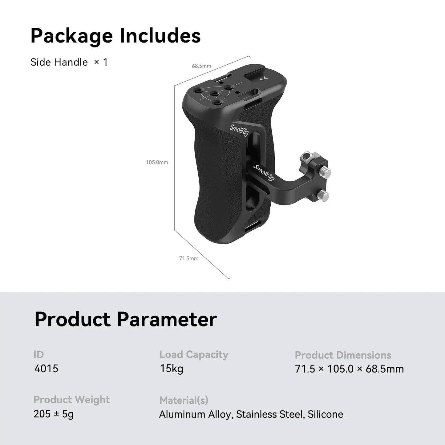 SmallRig DSLR Camera Hand Grip Aluminum Universal Side Handle W/ Screw Mounting Holes &Cold Shoe for Microphone DIY Options 4015