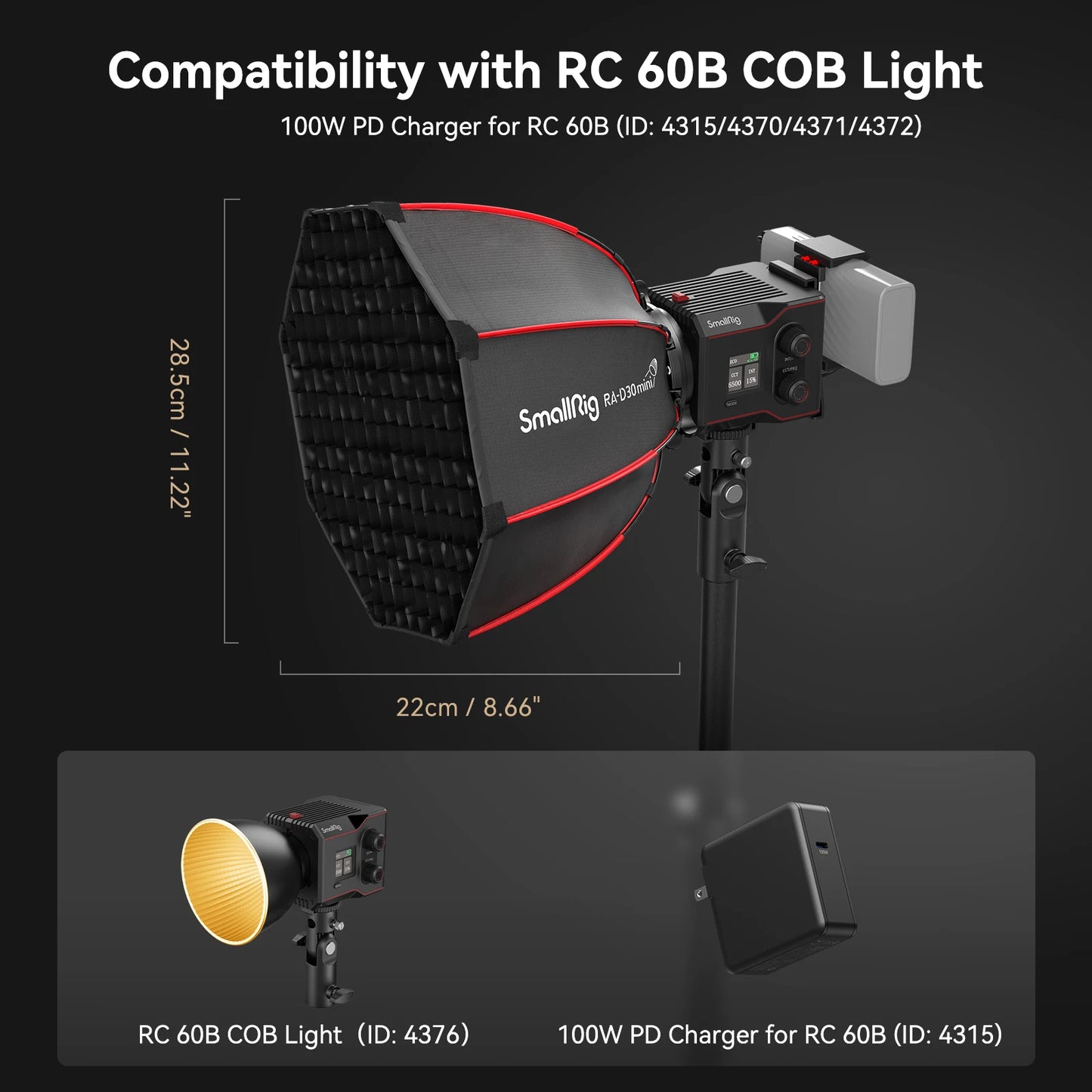 SmallRig Mini Parabolic Softbox RA-D30 RC 60B COB 29cm Quick Release