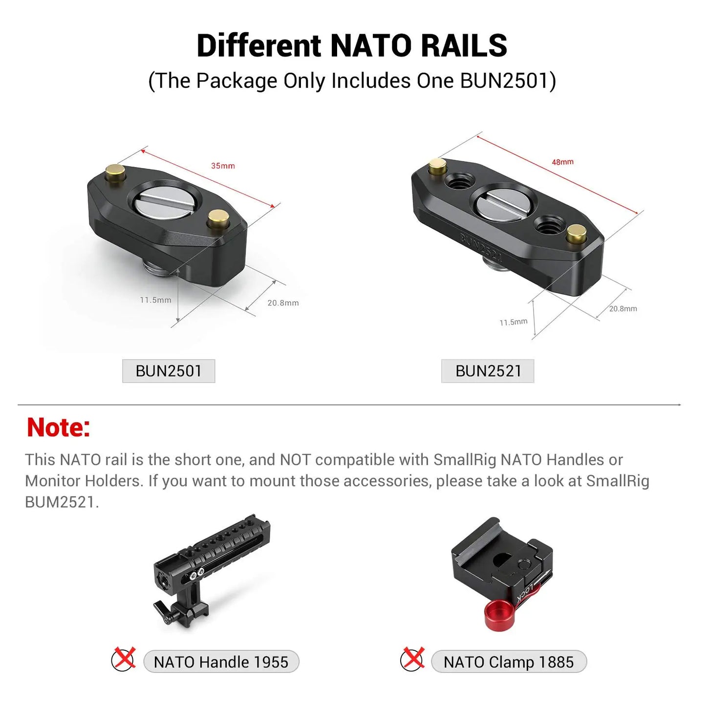 SmallRig DSLR Camera Quick Release NATO Rail with ARRI Locating Screw Anti Off Pins 35mm for Nato Handle EVF Mount 2501