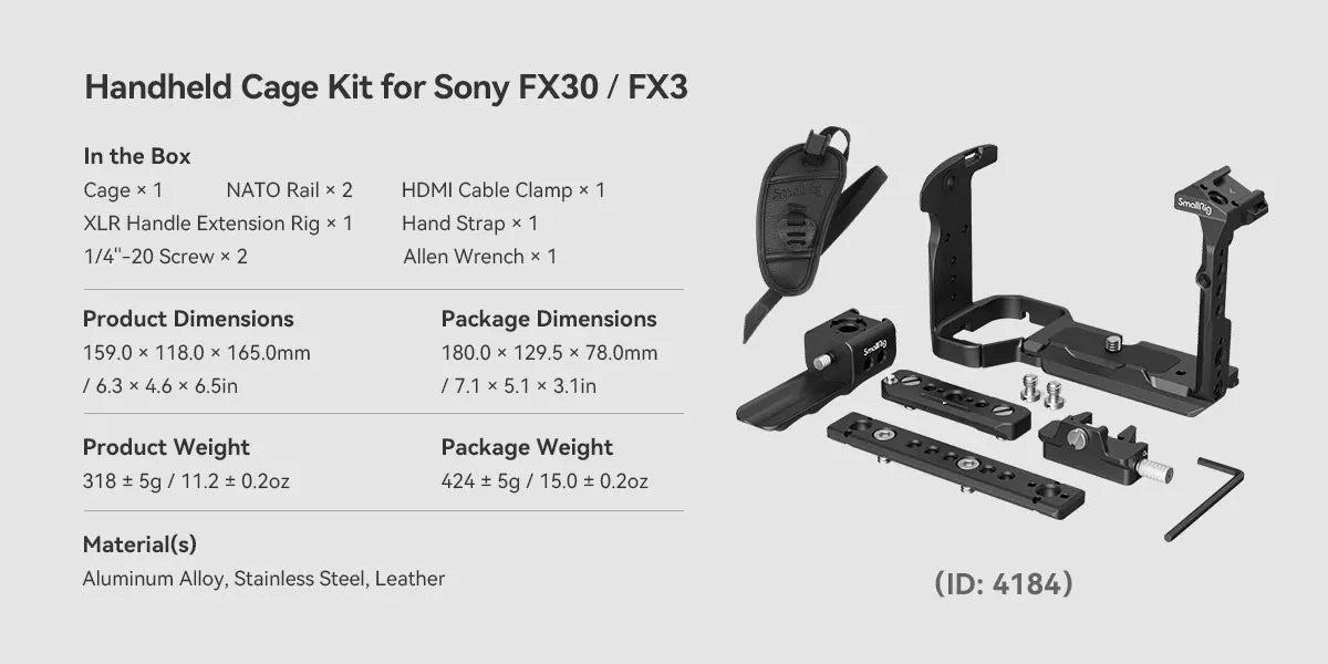 SmallRig Handheld Cage for Sony FX30 / FX3 ,Cage Kit with Hand Strap, With Quick Release Plate,With Cold Shoe Mounts, NATO Rails