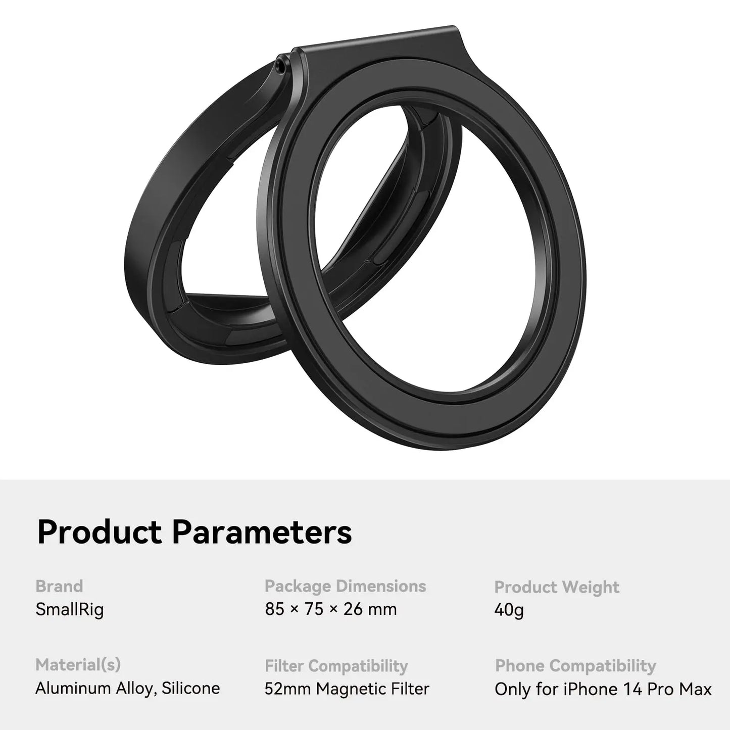 SmallRig 2-in-1 52mm Magnetic Filter Adapter Ring / Phone Stand for iPhone, Foldable Compact and Portable 4219