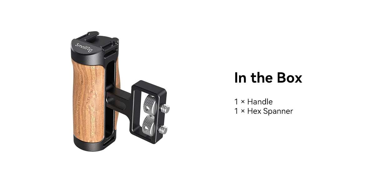 SmallRig Universal DSLR Camera Cage Side Handle for Sony for Canon Camera Wooden Mini Handgrip 1/4 Screws with Cold Shoe 2913