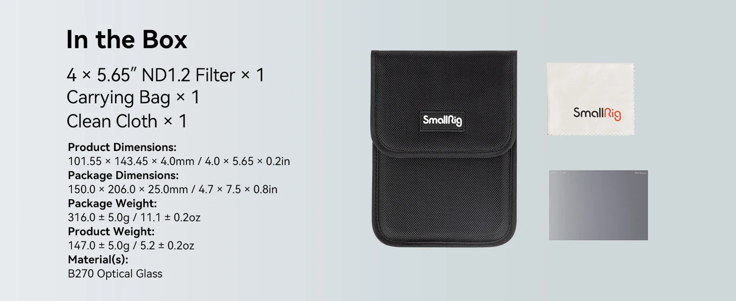 SmallRig 4 x 5.65 ND 0.3 /0.9/1.5/1.8/2.1(1/3/5/6/7 Stop)Filter Waterproof Anti-scratch For With 4 x 5.65" Matte Box System