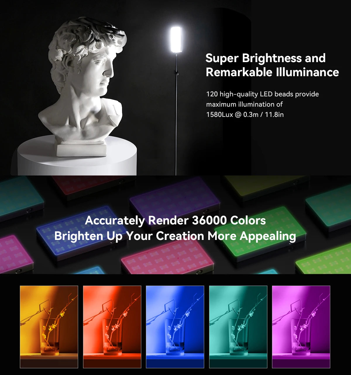 SmallRig RM120 Super Long-Battery-Life RGB Video Light Portable All-in-One