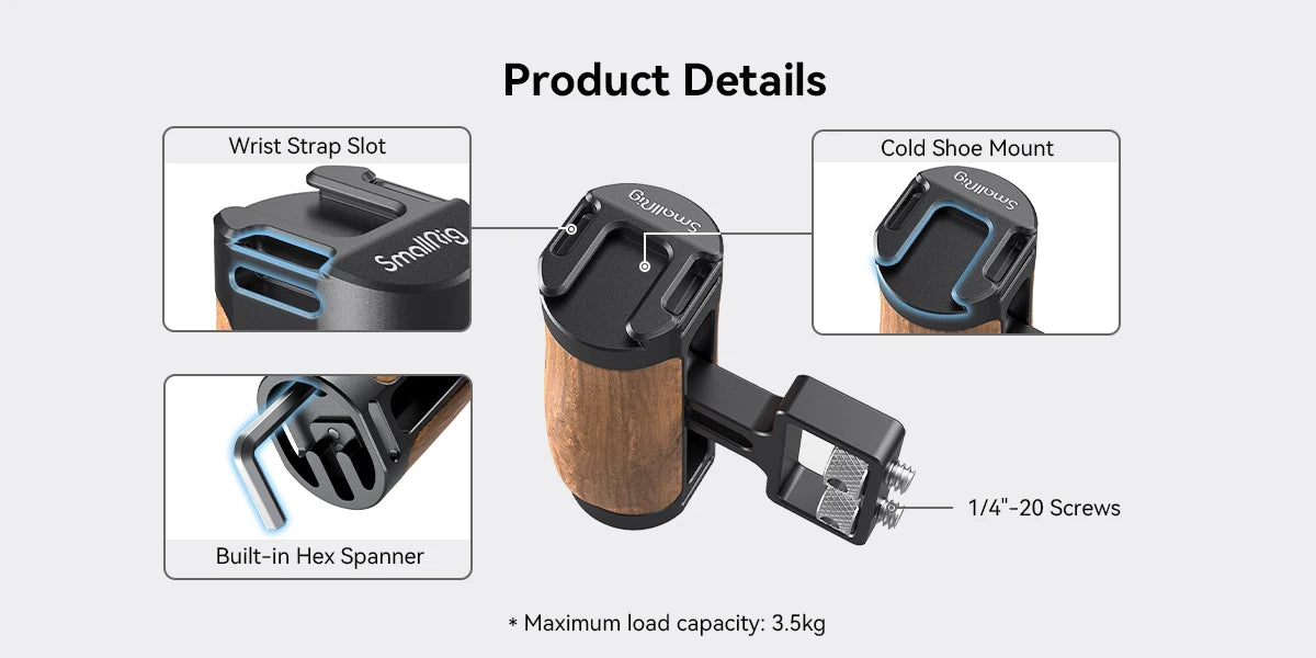 SmallRig Universal DSLR Camera Cage Side Handle for Sony for Canon Camera Wooden Mini Handgrip 1/4 Screws with Cold Shoe 2913
