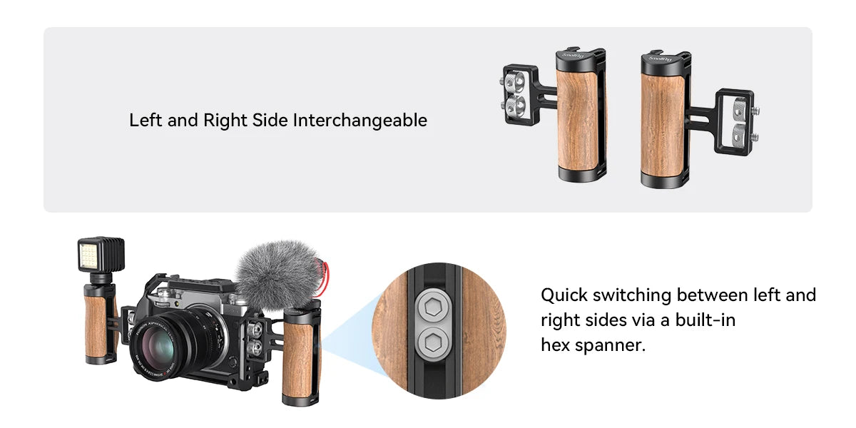 SmallRig Universal DSLR Camera Cage Side Handle for Sony for Canon Camera Wooden Mini Handgrip 1/4 Screws with Cold Shoe 2913