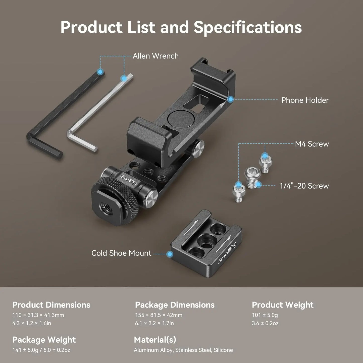 SmallRig Multifunctional Universal Metal Smartphone Holder with Cold Shoe Mount and 1/4"-20 Threaded Holes Portable 3559