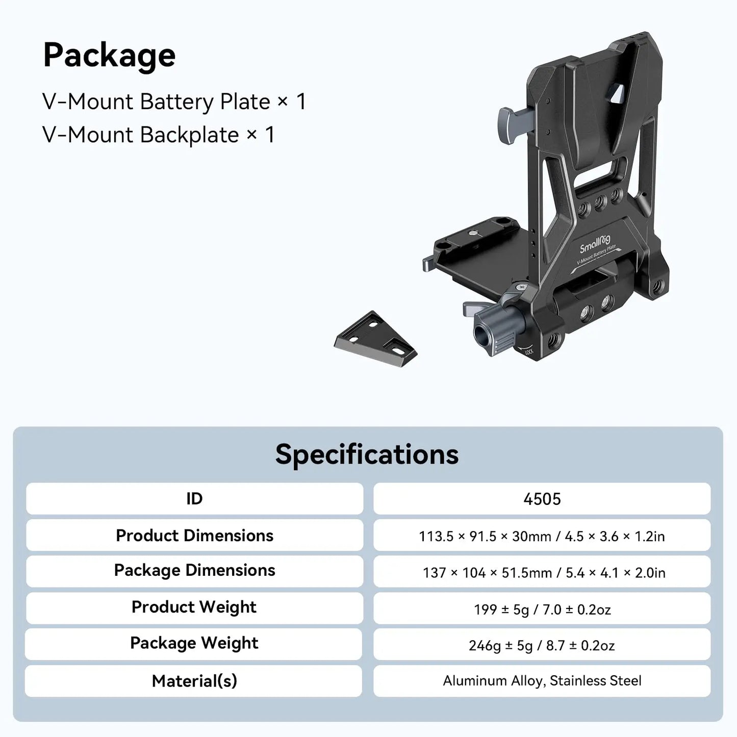 SmallRig V-Mount Battery Mounting Plate for Arca-Swiss Plate SmallRig Cage or Baseplate Quick Install Adjust for V-Mount Battery