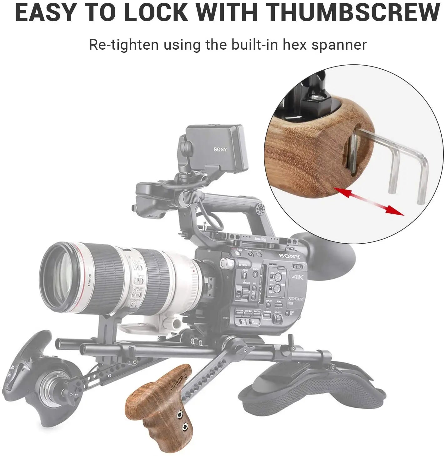 SmallRig Wooden Side Handle with ARRI Rosette Suit for Sony a7II/a7RII/a7SII SmallRig Cage,Left and Right ARRI Side Handle
