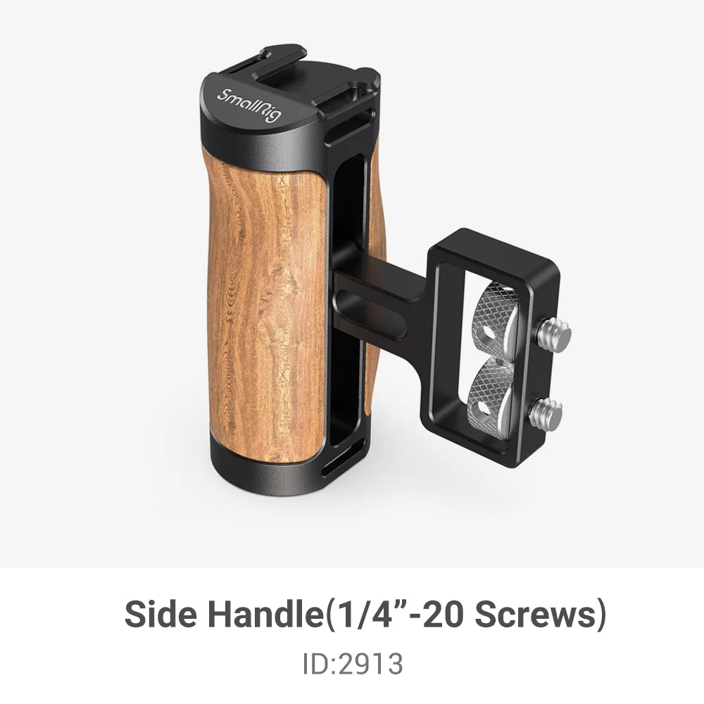 SmallRig Universal DSLR Camera Cage Side Handle for Sony for Canon Camera Wooden Mini Handgrip 1/4 Screws with Cold Shoe 2913