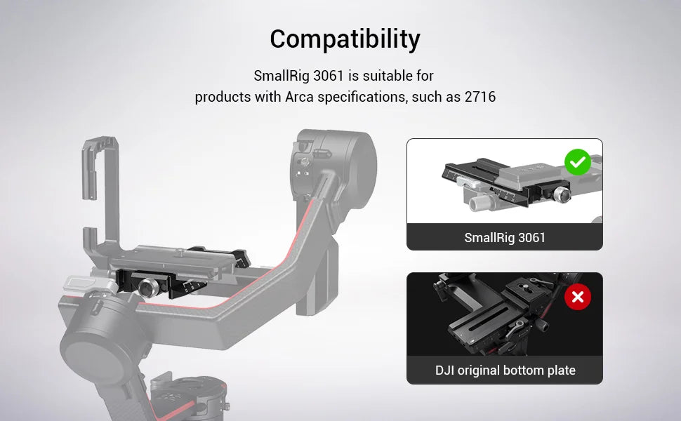 SmallRig Quick Release Plate for DJI RS 2/ RSC 2 / RS 3 / RS 3 Pro / RS 4 / RS 4 Pro Gimbal with Arca-Swiss Perfectly Match 3061