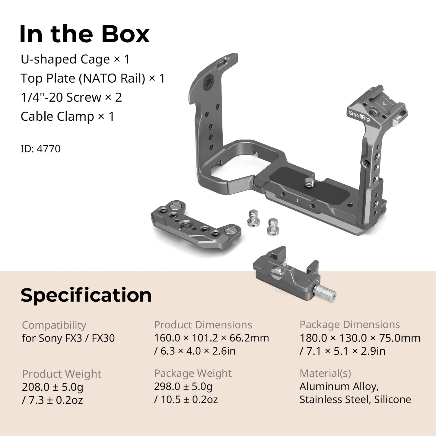 SmallRig FX3 / FX30 Cage, HawkLock Quick Release Cage Kit for Sony FX3 / FX30 with Cable Clamp Multiple Mounting Points 4770