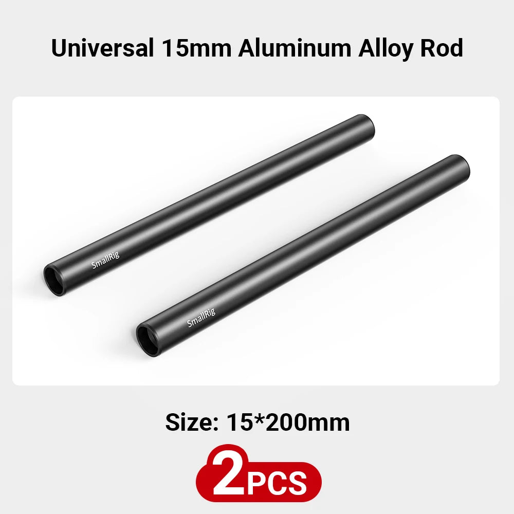 SmallRig 2PCS 15mm Aluminum Alloy Rods 30cm / 12inch Long for Dslr Camera 15mm Rods System Camera Rail Rod Black 1053