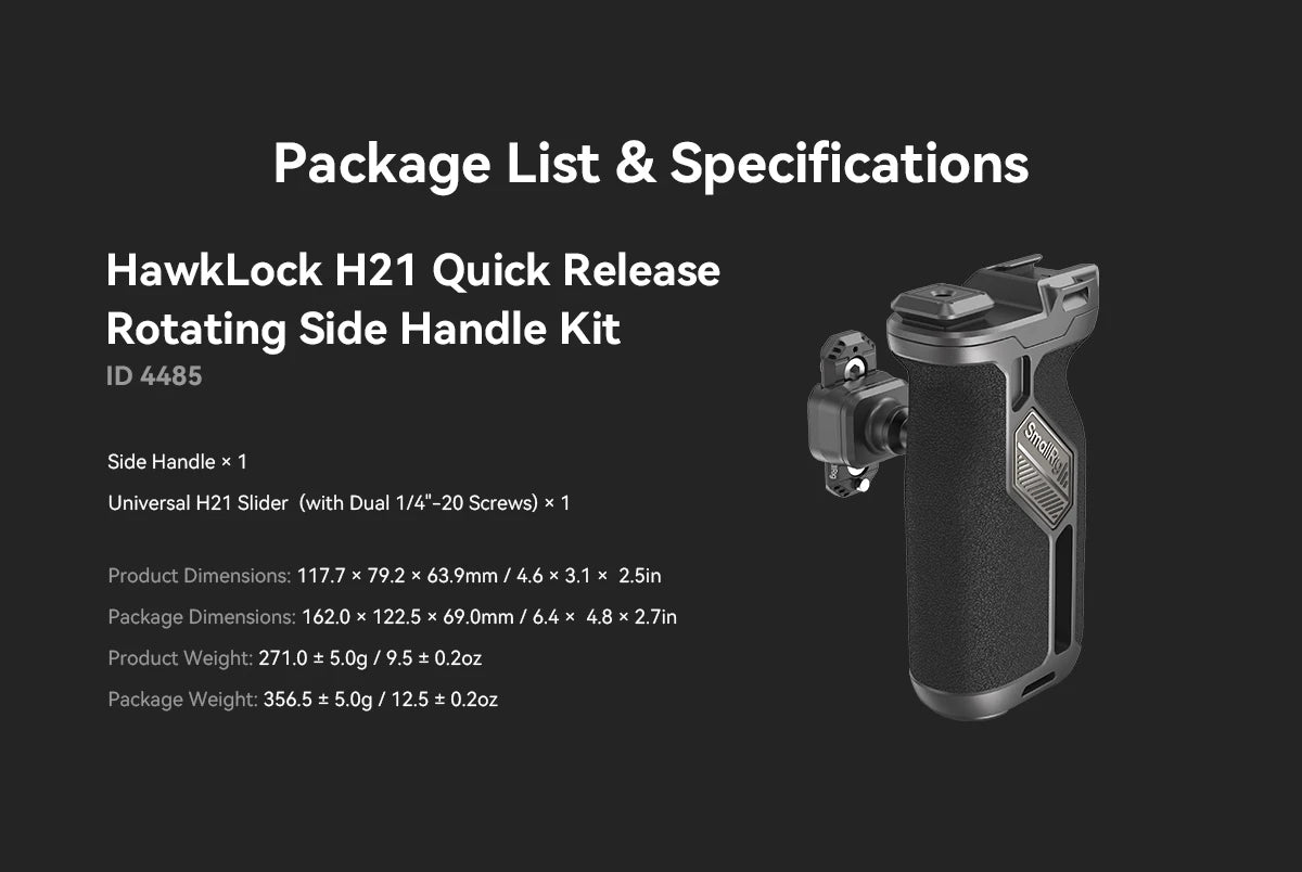 SmallRig HawkLock H21 Quick Release Rotating Side Handle Kit, Rotate 360° , Suit for H21 Quick Release Sliderl, Cages, Plates
