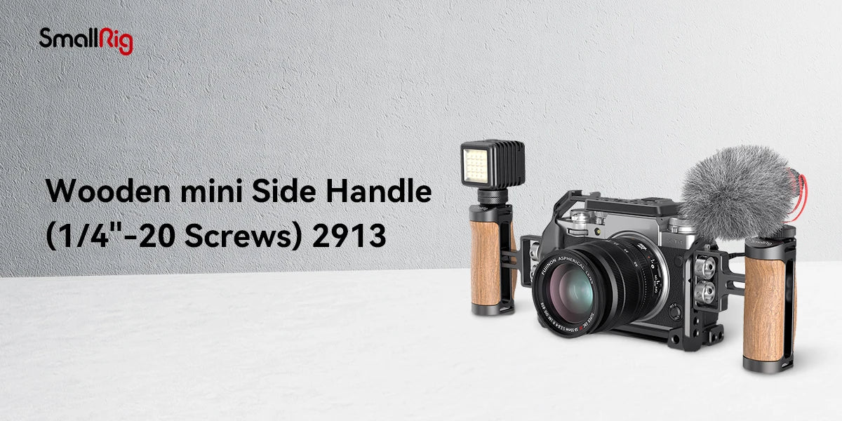 SmallRig Universal DSLR Camera Cage Side Handle for Sony for Canon Camera Wooden Mini Handgrip 1/4 Screws with Cold Shoe 2913