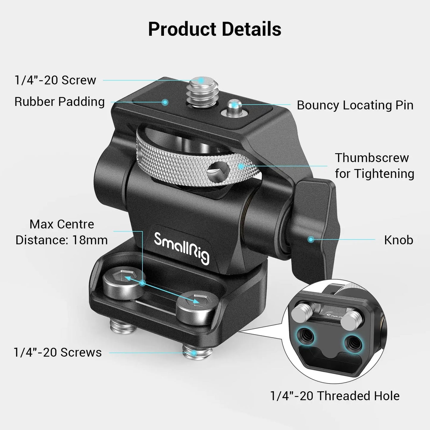 SmallRig DSLR Camera Clamp Swivel and Tilt Adjustable Monitor Mount w/ Screws Mount for Monitor Flash Light DIY Attachment 2904B