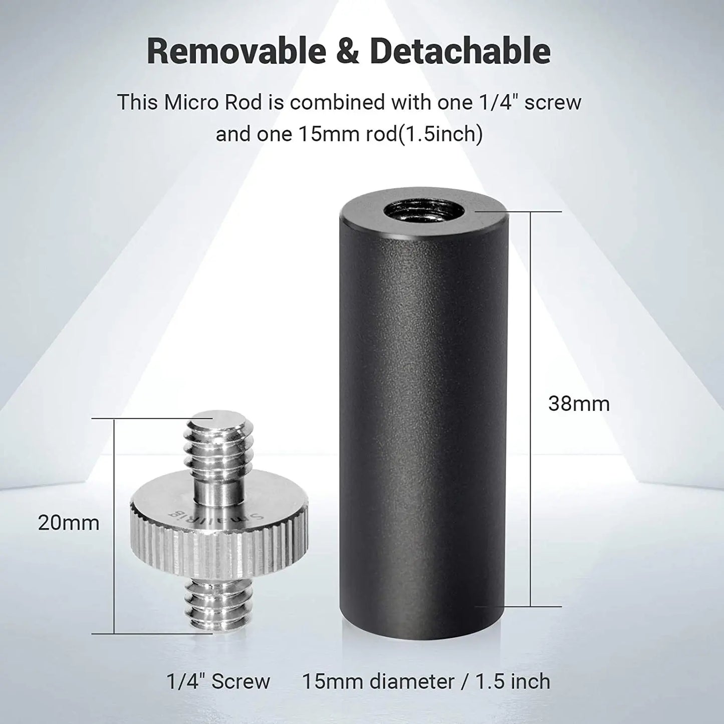 SMALLRIG Standard 15mm Micro Rod 1.5 Inches Long with 1/4" Male Female Thread for Clamp Mount 915