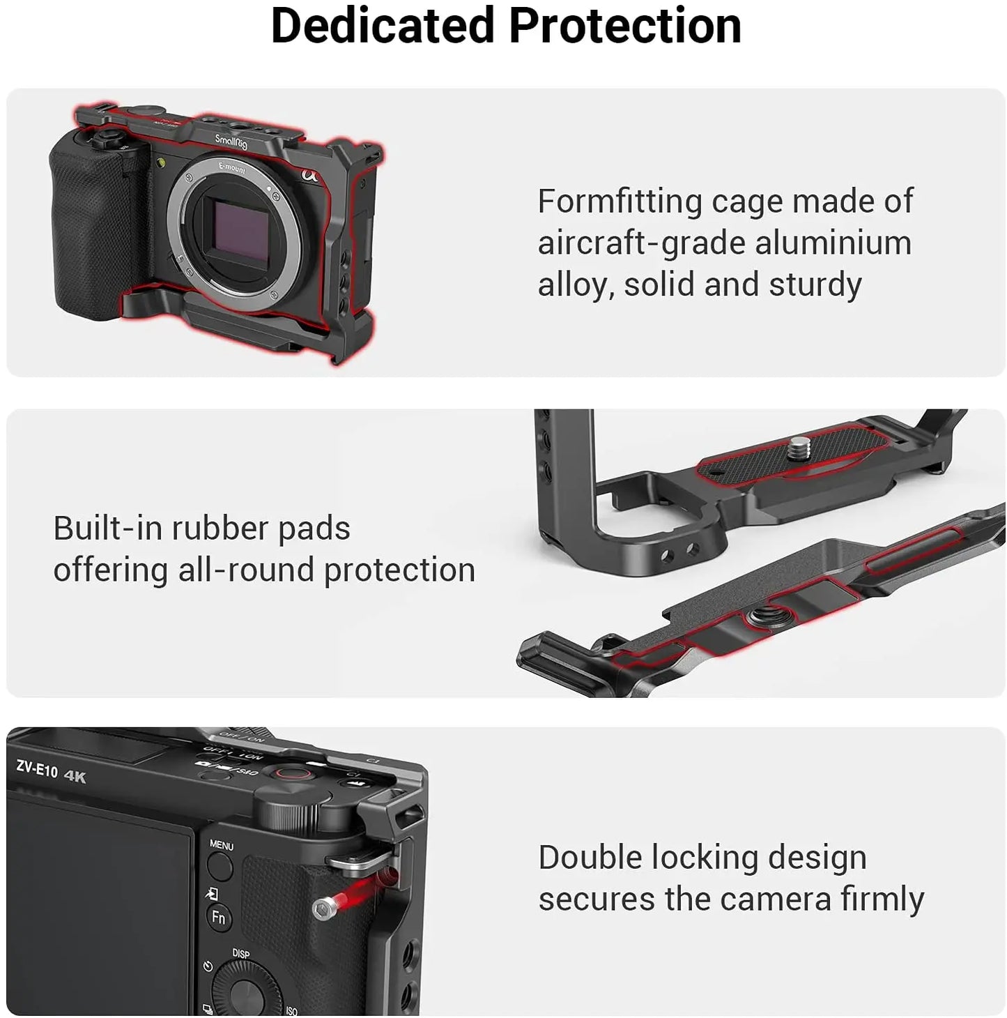 SmallRig for Sony ZVE10 Camera Cage with Silicone Cage handle Built-in Arca quick release plate Cage Rig Kit for Sony ZVE10 3538