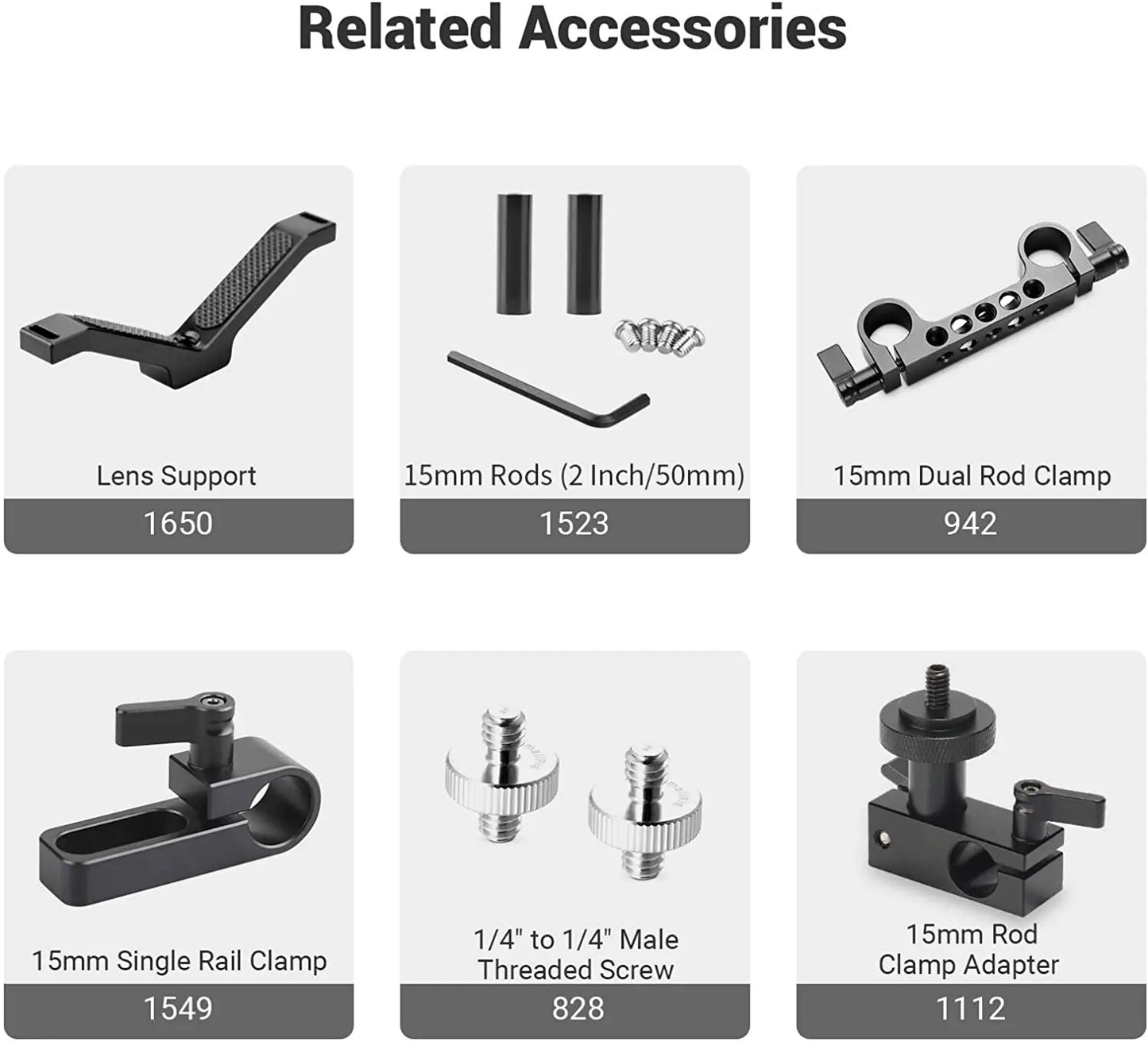 SMALLRIG Standard 15mm Micro Rod 1.5 Inches Long with 1/4" Male Female Thread for Clamp Mount 915