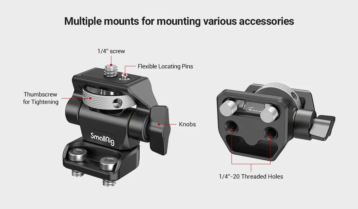 SmallRig DSLR Camera Clamp Swivel and Tilt Adjustable Monitor Mount w/ Screws Mount for Monitor Flash Light DIY Attachment 2904B