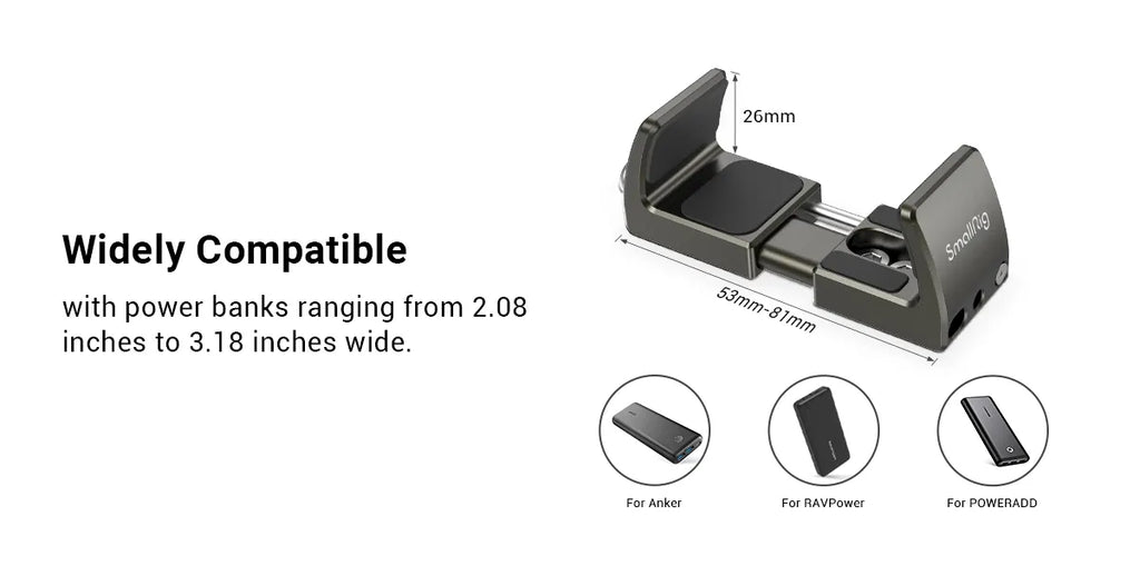 SmallRig Universal Power Bank Holder Adjustable for power banks with width range from 53mm to 81mm for Vlogging Video Shoot 2790