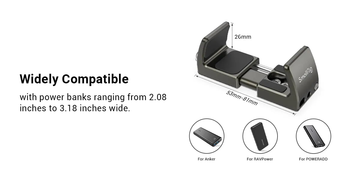 SmallRig Universal Power Bank Holder Adjustable for power banks with width range from 53mm to 81mm for Vlogging Video Shoot 2790