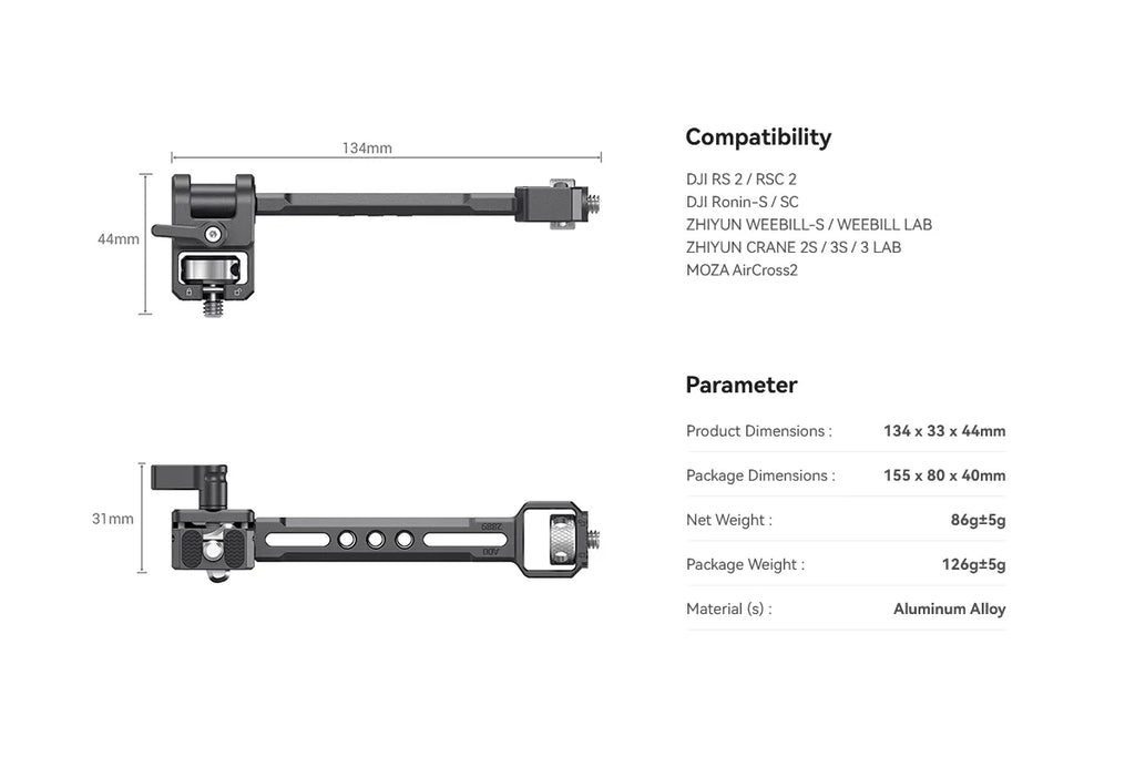 SmallRig Adjustable Monitor Mount for Selected DJI &amp; Zhiyun &amp; Moza Handheld Gimbal Stabilizers