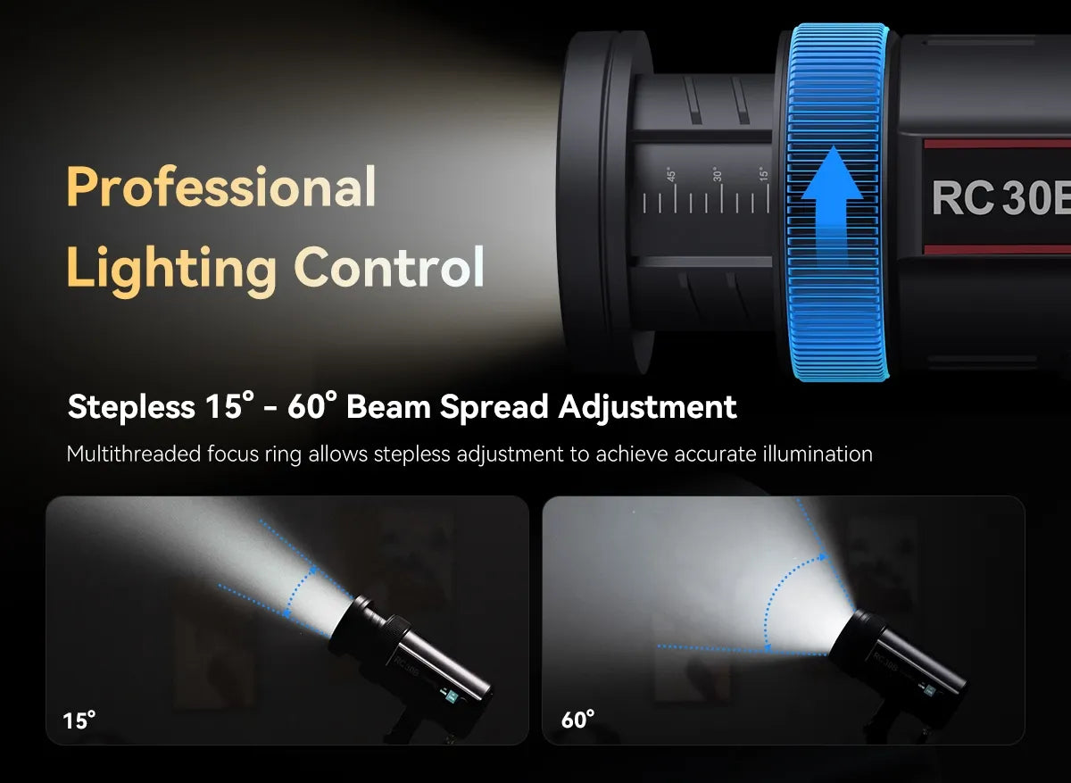 SmallRig RC 30B COB Light with 30W Beam Angle Adjustable Bi-color COB LED Video Light 2700K-6500K Ultra-high Brightness 4280