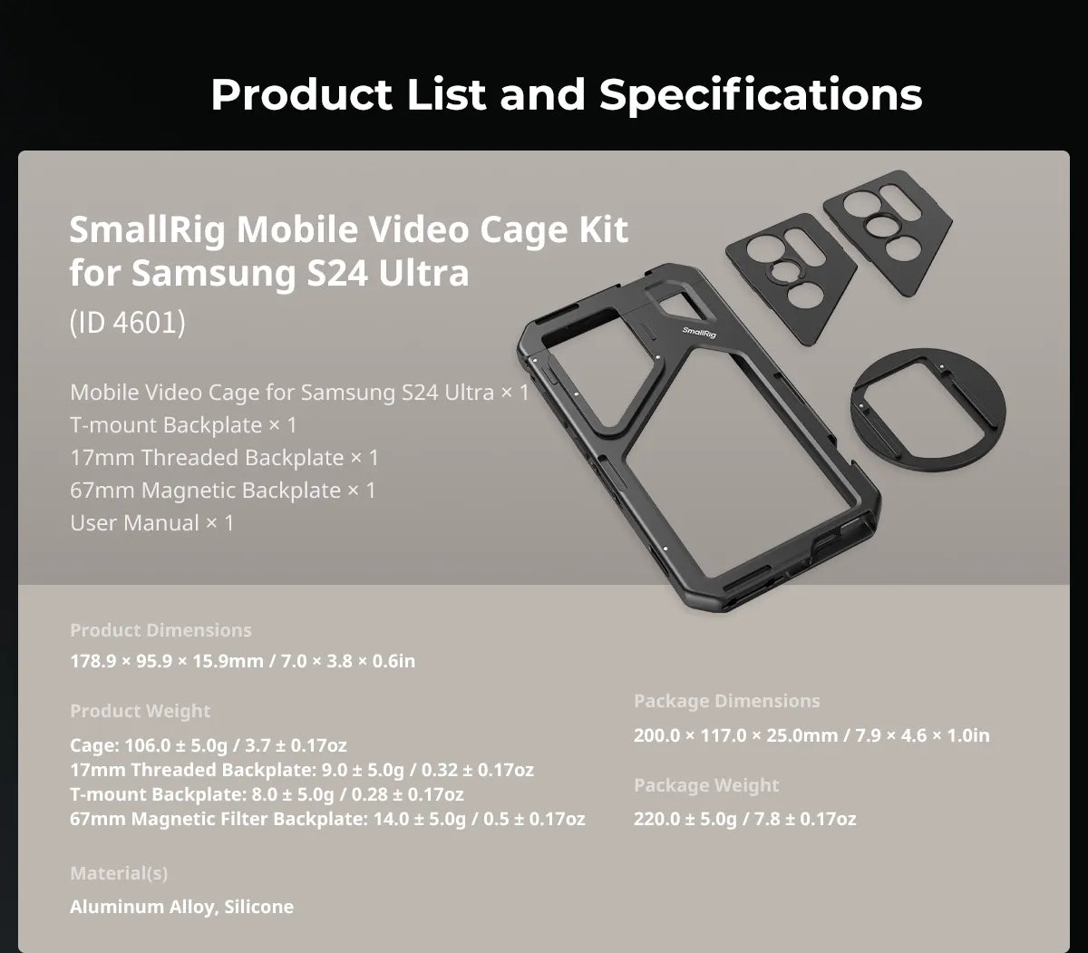 SmallRig Phone Cage for Samsung Galaxy S24 Ultra , HawkLock Quick Release System Cage Kit,with Magnetic Filter Attachment 4601