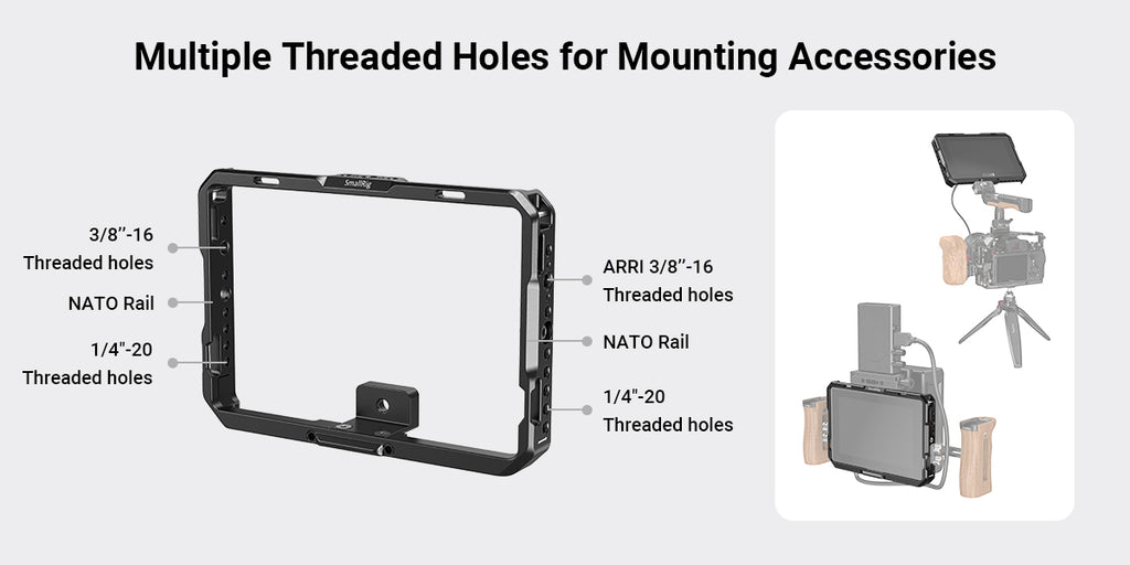 SmallRig Cage with Sun Hood for SmallHD 702 Touch Monitor  Cage Kit for SmallHD Indie 7 CMS2684