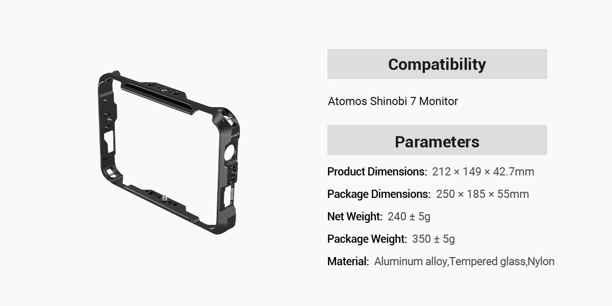 SmallRig  Cage for Atomos Shinobi 7 Monitor Camera Cage Aluminium alloy DSLR On-Camera Monitor Rig Kit 3456