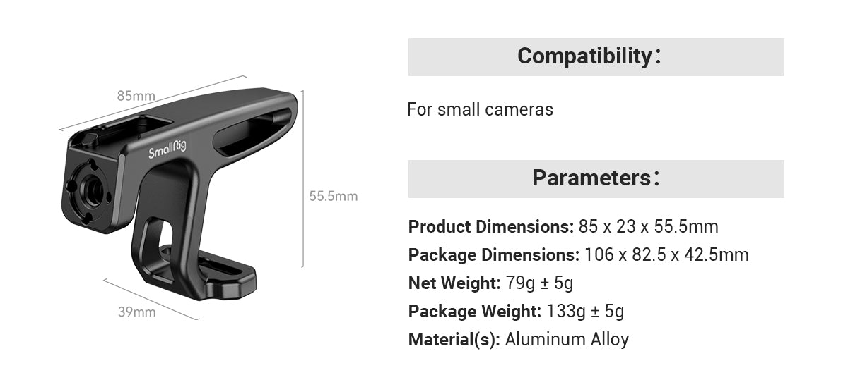 SmallRig Mini Top Handle For Lightweight Vlogging Cameras for Sony for Canon Camera Cage With 1/4"-20 Screws HTN2756