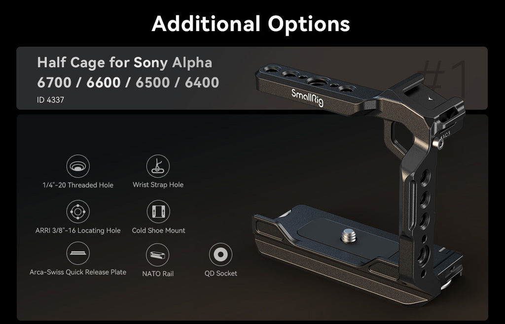 SmallRig Cage Kit / Half Cage / Baseplate / Dual Cold Shoe Mount Plate / for Sony Alpha 6700 With Multiple Mounting Points A6700