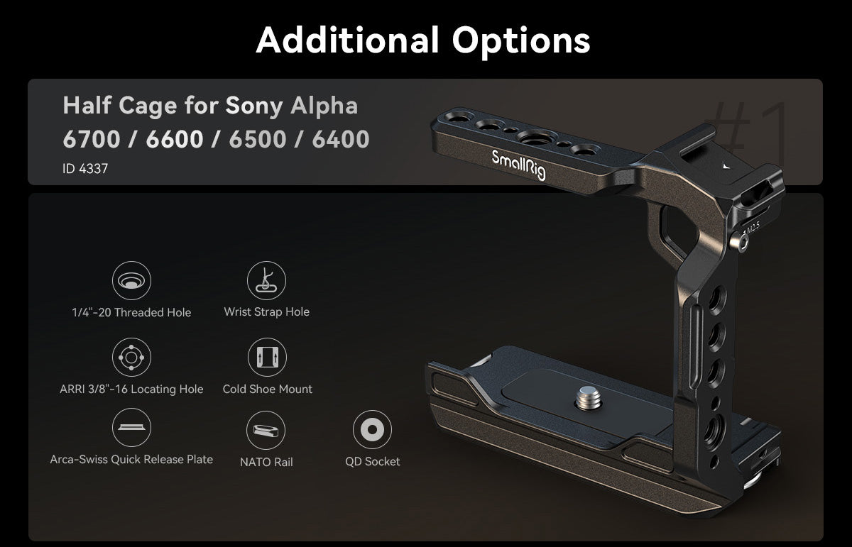 SmallRig Cage Kit / Half Cage / Baseplate / Dual Cold Shoe Mount Plate / for Sony Alpha 6700 With Multiple Mounting Points A6700