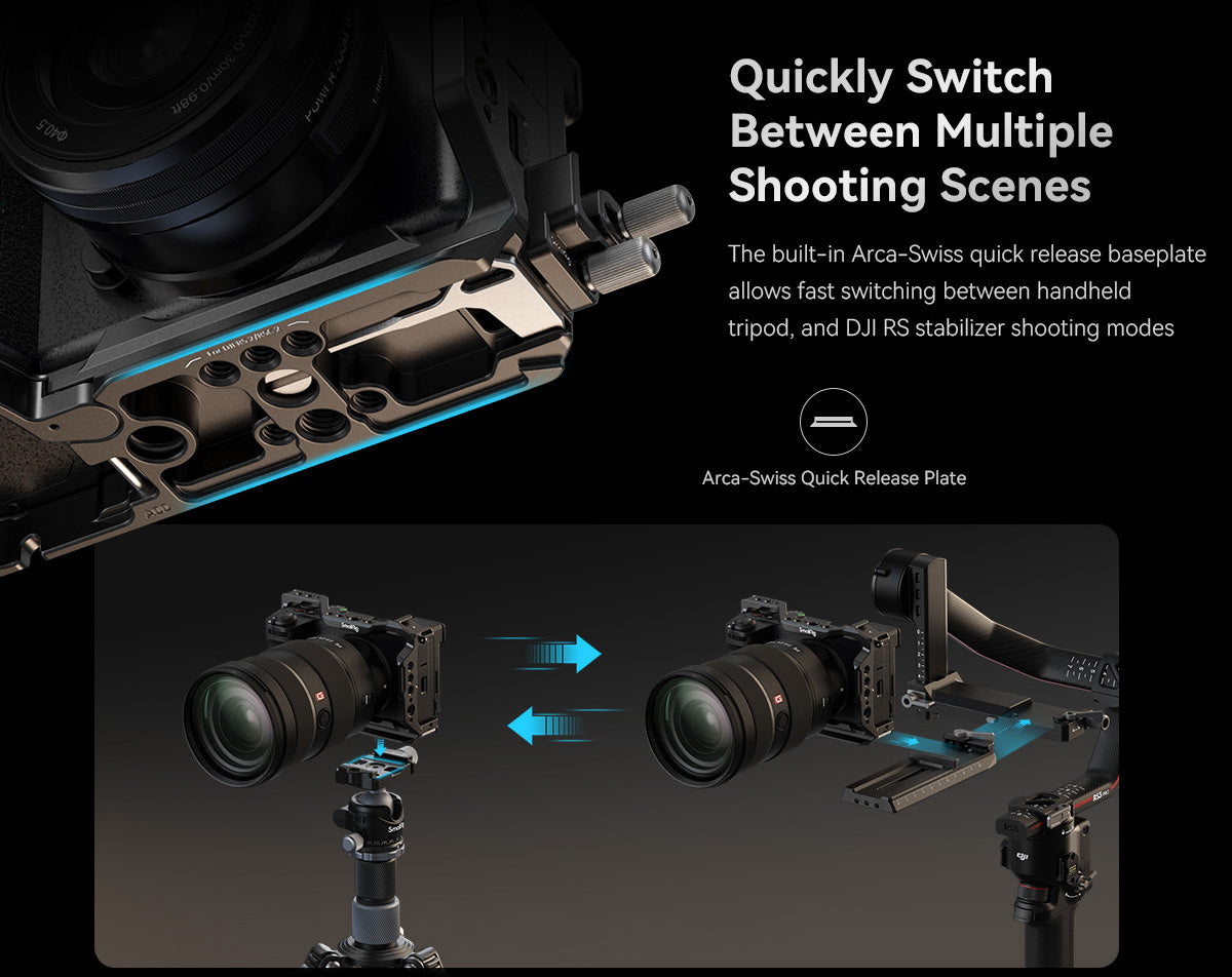 SmallRig Cage Kit / Half Cage / Baseplate / Dual Cold Shoe Mount Plate / for Sony Alpha 6700 With Multiple Mounting Points A6700