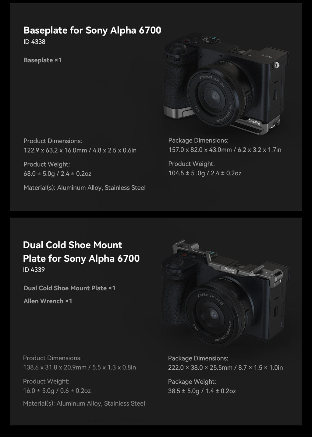 SmallRig Cage Kit / Half Cage / Baseplate / Dual Cold Shoe Mount Plate / for Sony Alpha 6700 With Multiple Mounting Points A6700